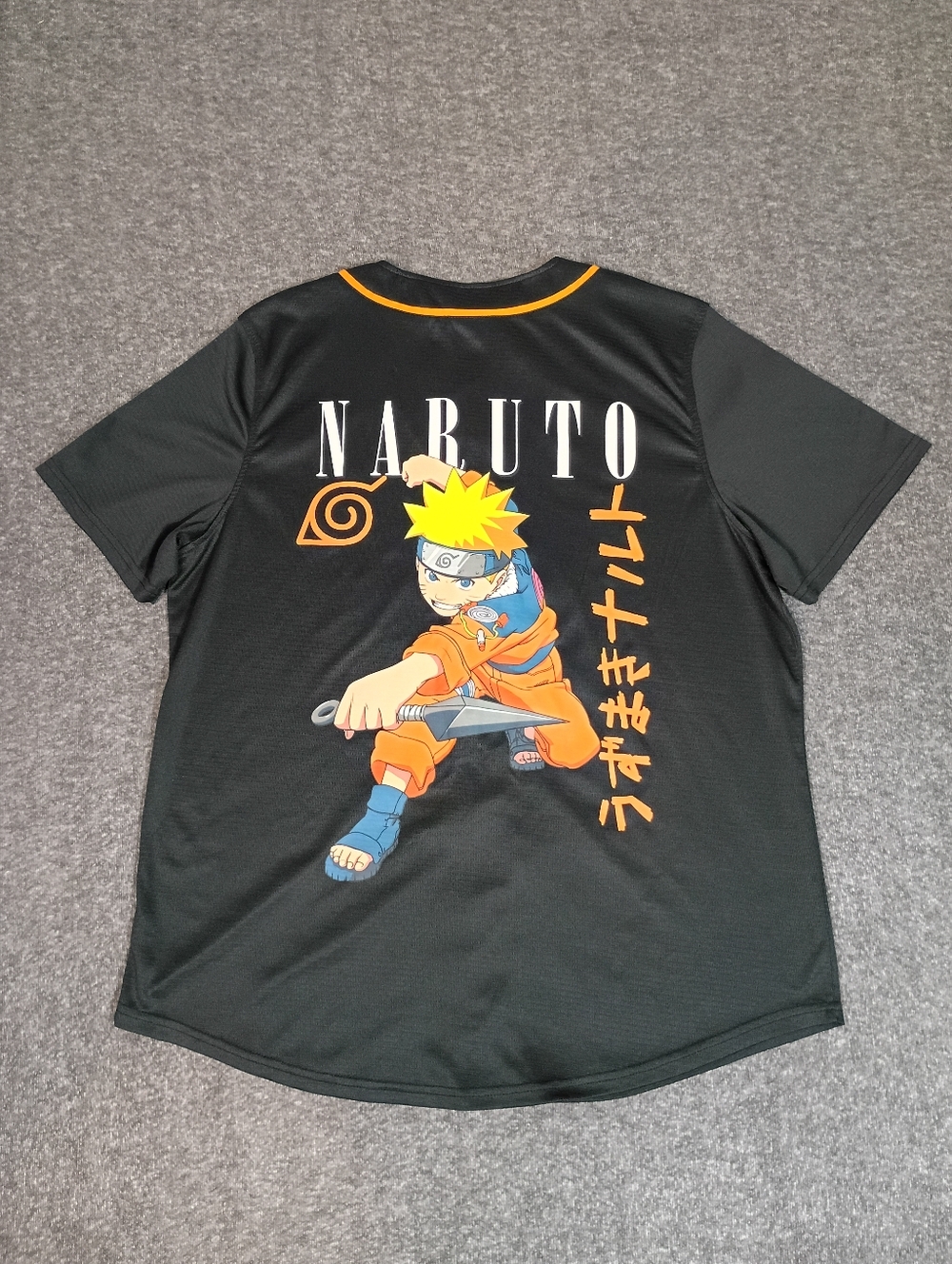 Naruto Uzumaki Baseball Jersey L Anime Hidden Leaf Village Shirt Black.Stylish